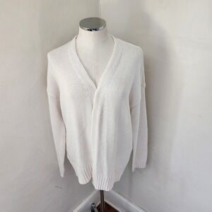LOFT Women Cream White Heart Back Open Front Chunky Knit Cardigan Sweater Large